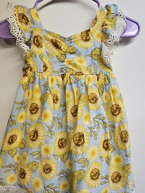 Cynthia Rowley Sunflower Print Dress in Yellow and Light Blue
